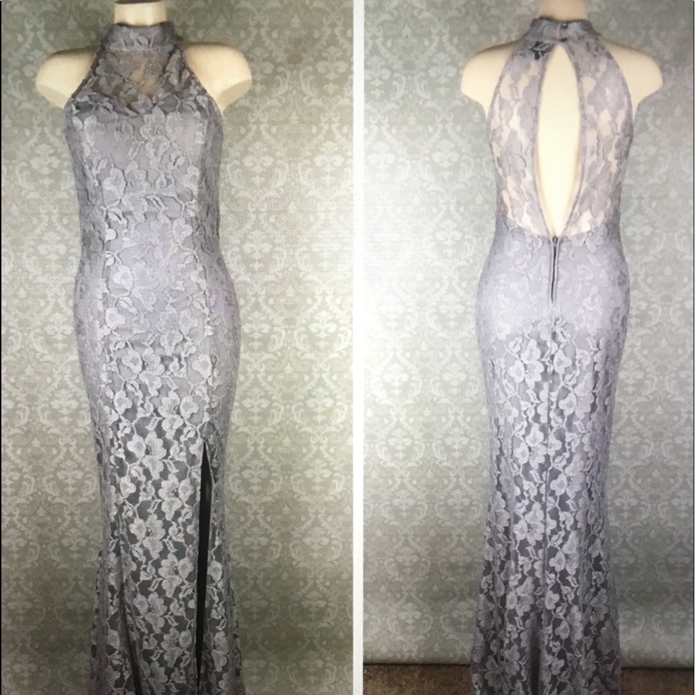Light Grey Lace Formal Prom Dress